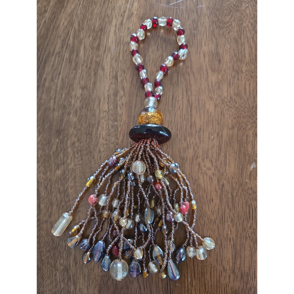 Vintage Glass Beaded Tassel Loop Top Tie Back/Light Pull/Ornament Artisan Made